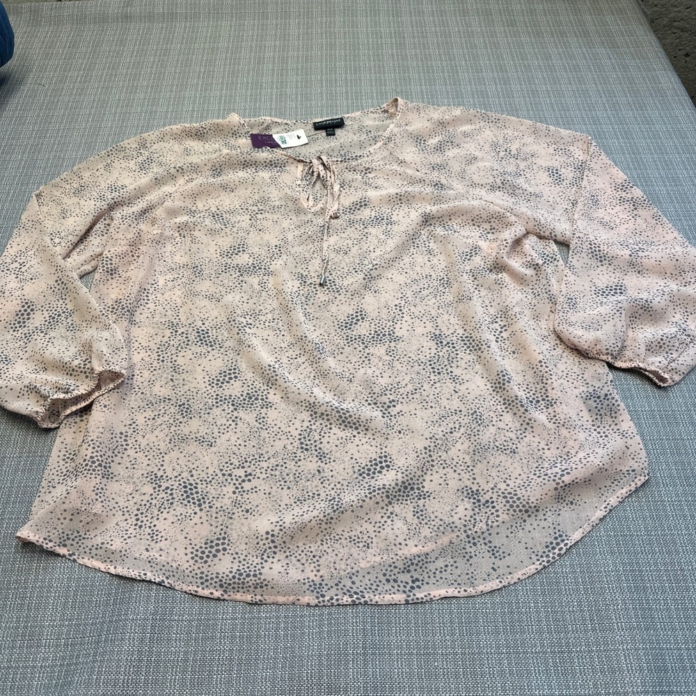New Lane Bryant Top 18 / 20 Abstract Dot‎ Boho Peasant Pink Sheer Romantic